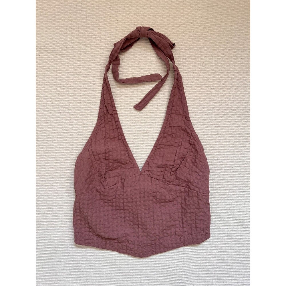 Free People free-est Drew Pucker Check Top in Mauve Size XS